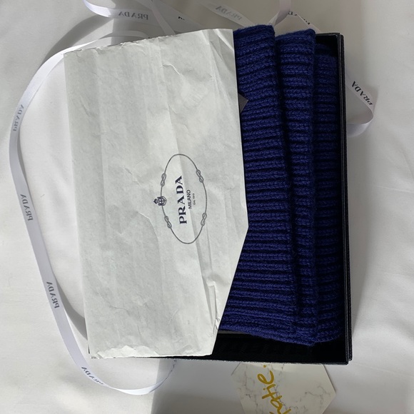 Prada Blue Logo- embroidered Wool Scarf - Picture 13 of 15